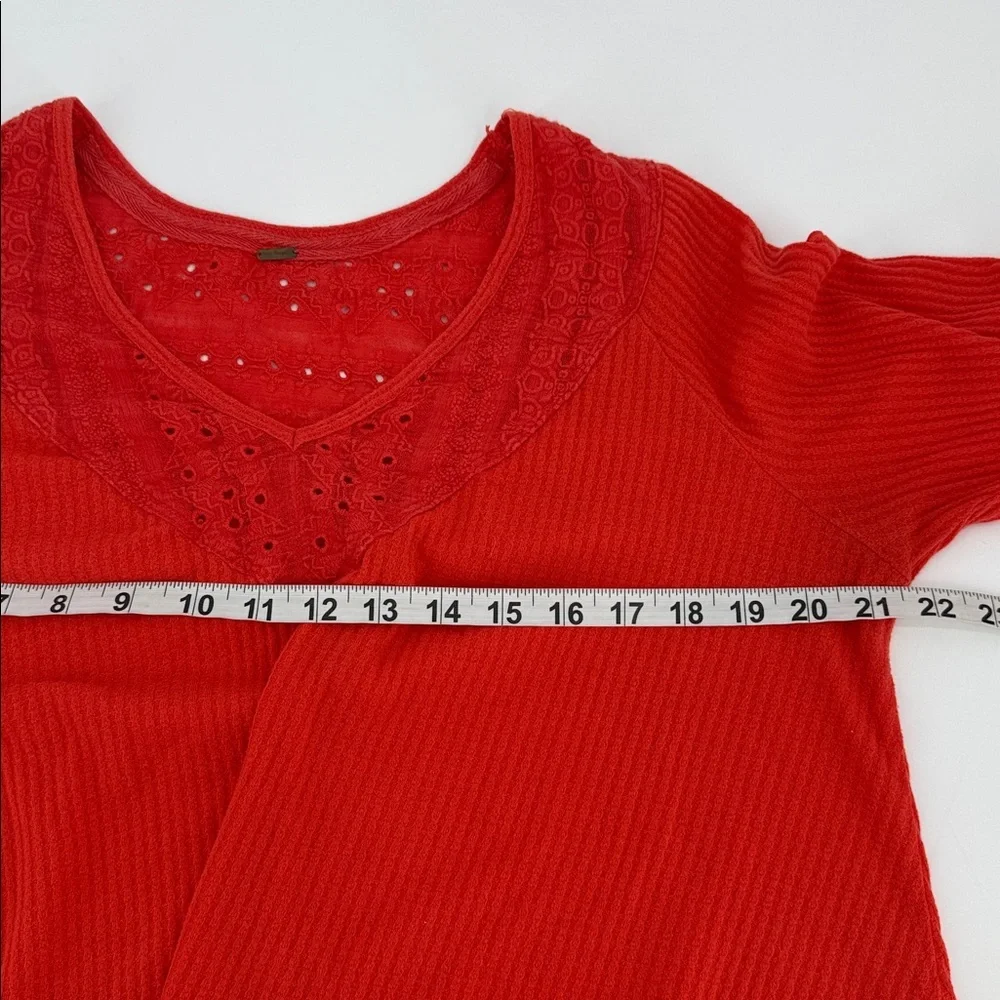 Free People Parisian Nights Top Women S M Orange Eyelet Bell Sleeve Boho 70s